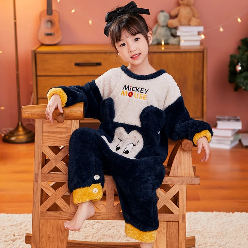 

Kugurumi Kids Onesie Disney Children's Pajamas Set Winter Long sleeved Flannel Pajama One Piece Girls Sleepwear Suit Wholesale