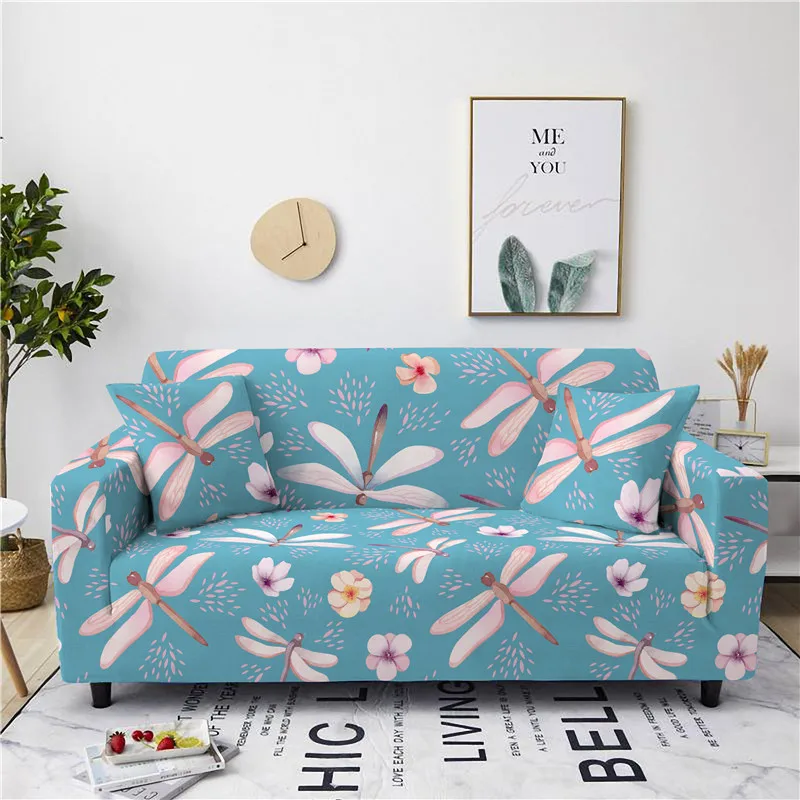 

Dragonfly Print Elastic Sofa Cover 3D Digital L Shape Sofa Chaise Cover Lounge Washable Armchair Sectional Sofa Protector