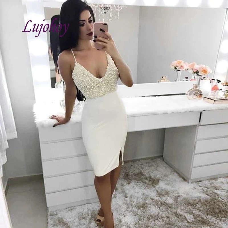 Сексуальное Белое Короткое коктейльное платье для вечевечерние НКИ маленькой