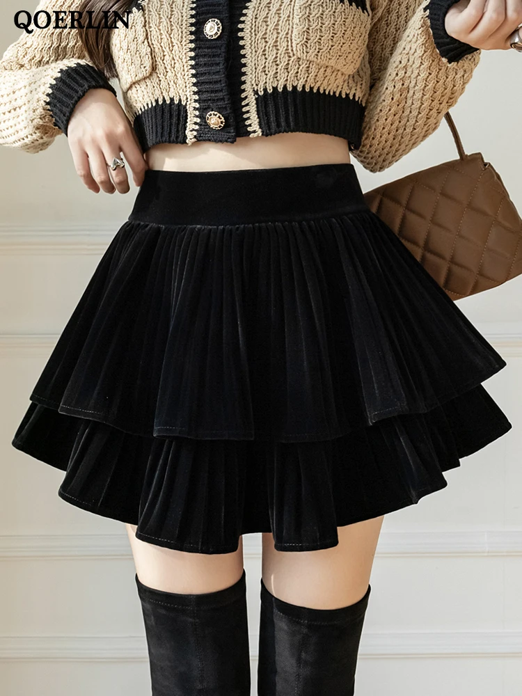 

QOERLIN Mini Skirts Black Women Kawaii Skirts Shorts High Waist Ball Grown Vlevet Dance Skirt Female Streetwear 2022 New