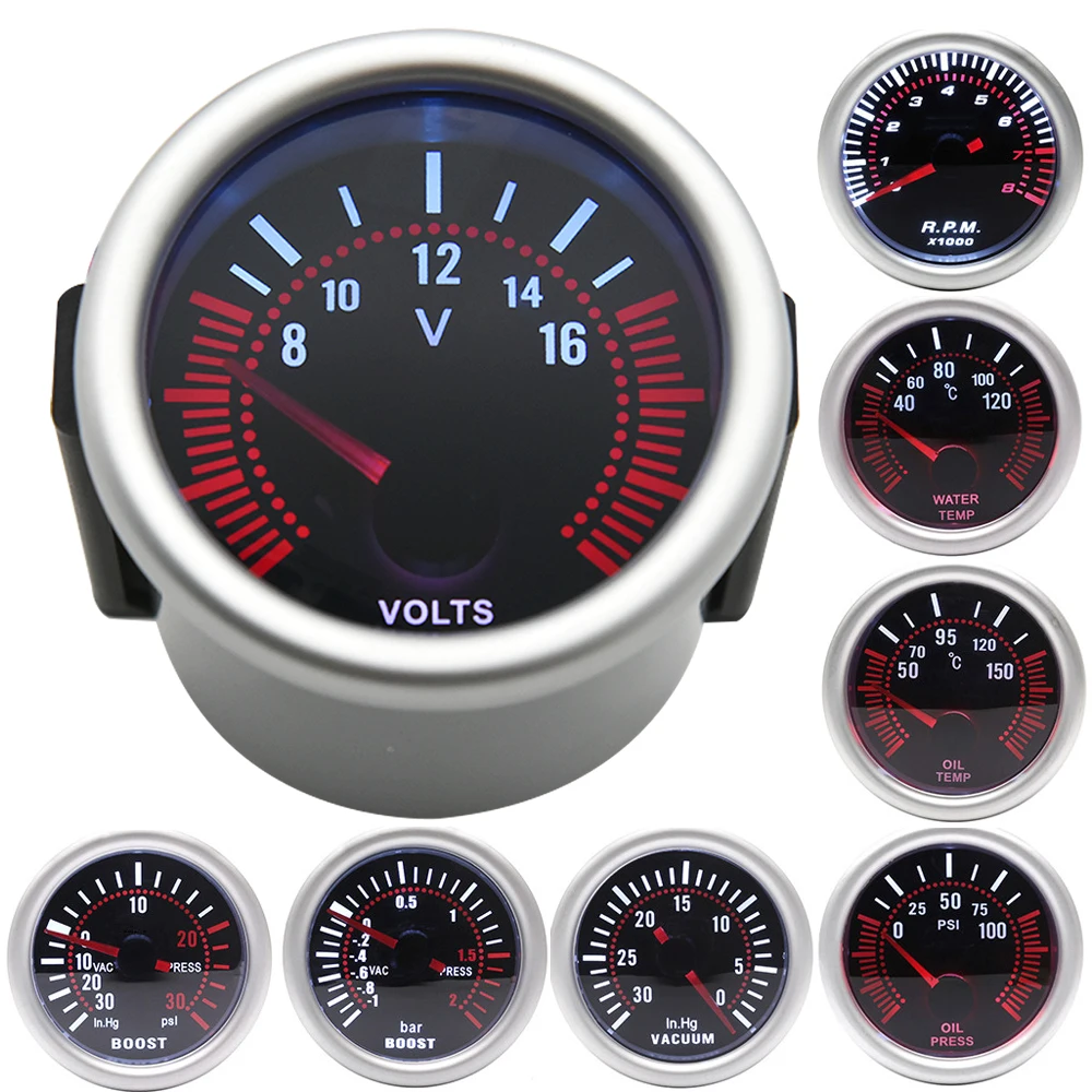 

Smoke Lens 52MM Turbo Boost Gauge BAR PSI Water Oil Temp Oil Press Meter with Sensor 1/8NPT Voltmeter Tachometer RPM Gauge