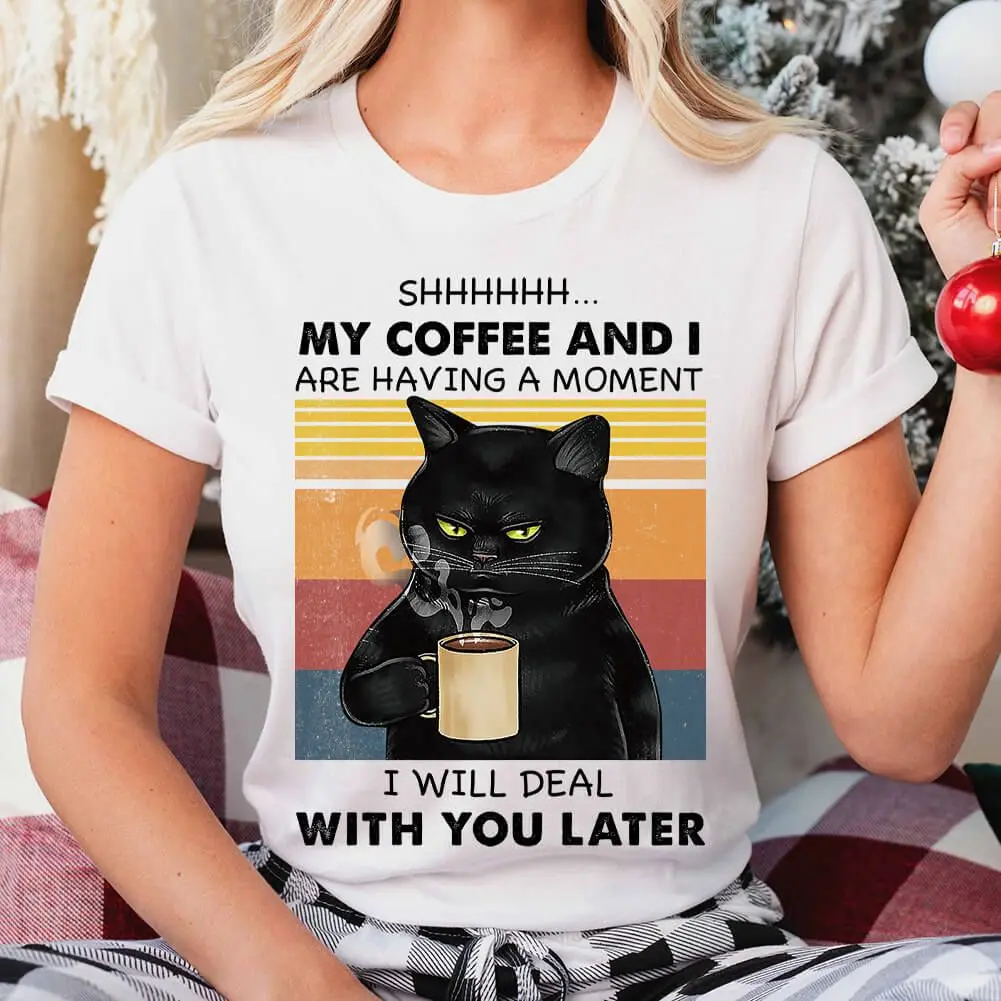 

Rheaclot Mona Lisa Cat Print Women's O-Neck Retro Vintage Cotton T-shirt