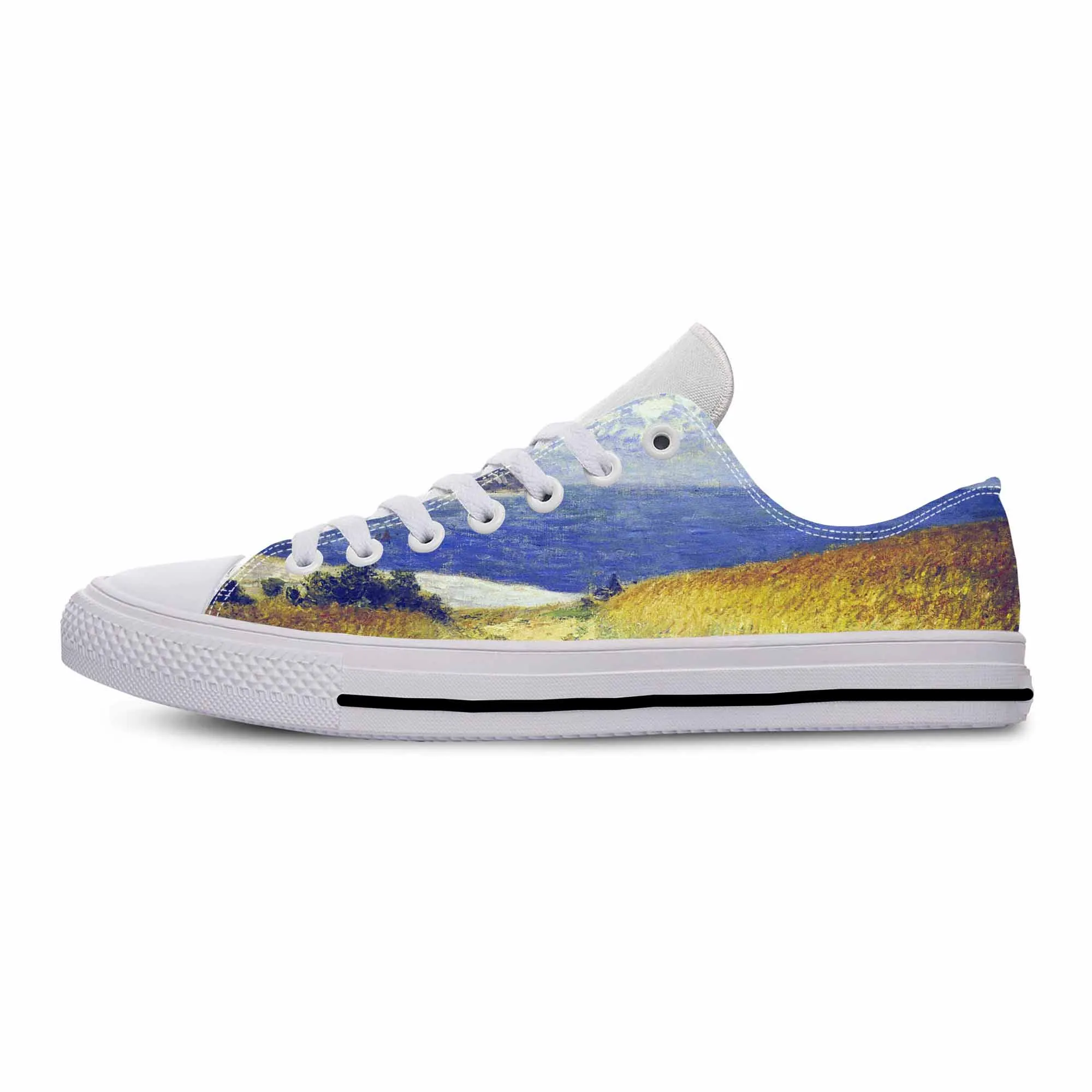 Claude Monet Water Lily Pond Oil Painting Fashion Casual Cloth Shoes Low Top Lightweight Breathable 3D Print Men Women Sneakers