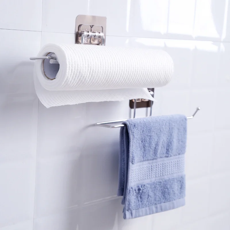 

1 PC Towel Holder Roll Paper Holder Self Adhesive Wall Mounted Towel Rack Holder Bathroom Organizer