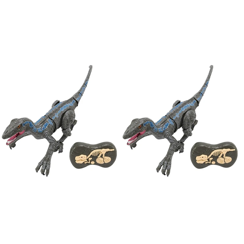 2X Rc Dinosaur Electric Walking Raptor Velociraptor Kids Toy Intelligent Animal Simulation Remote Control Dinosaur(B)
