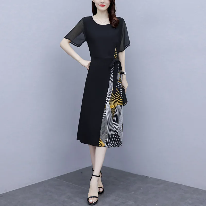 Элегантное черное платье с коротким рукавом женская одежда летние платья 2022