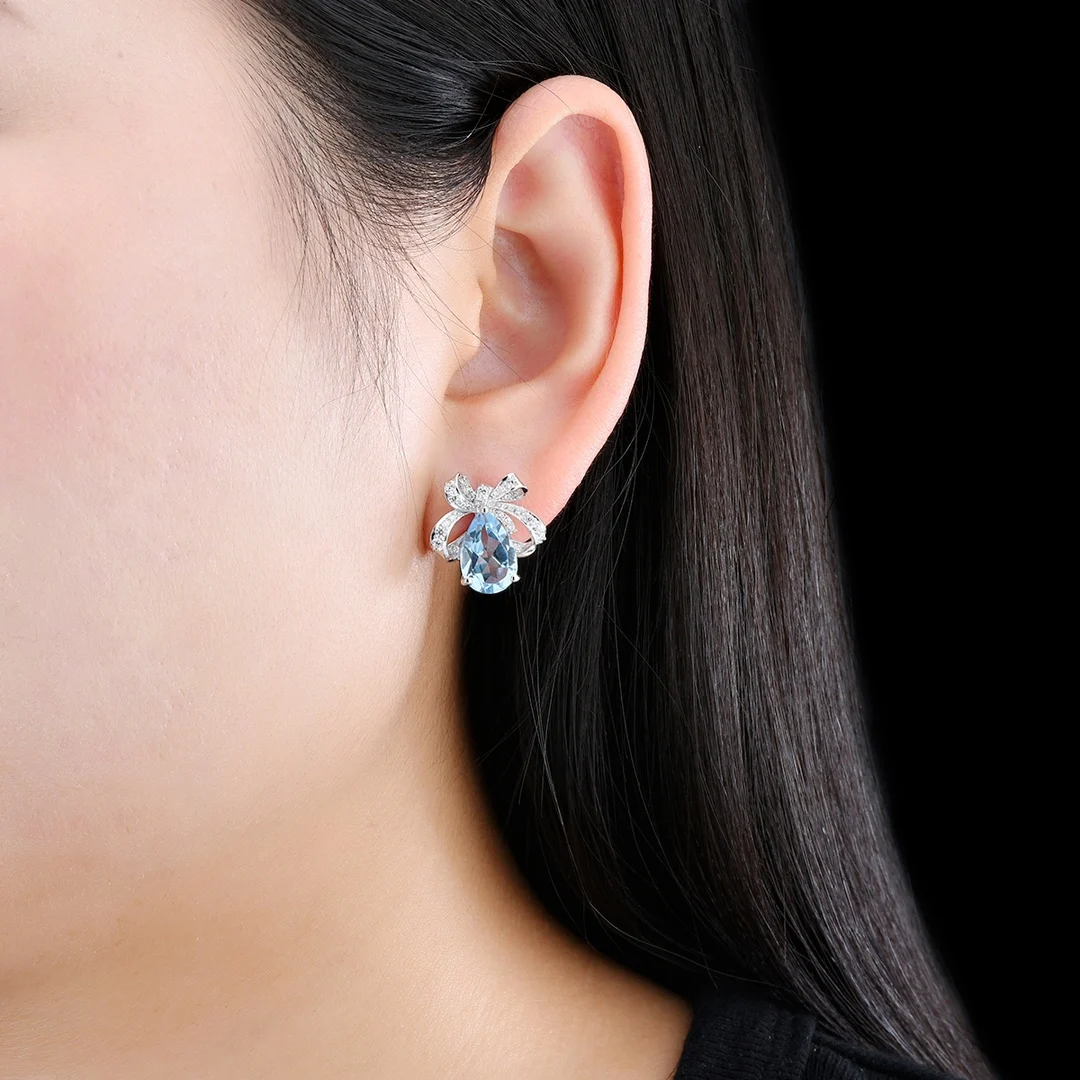 Серьги HT24 женские из серебра 925 пробы с натуральным голубым топазом 8 карат