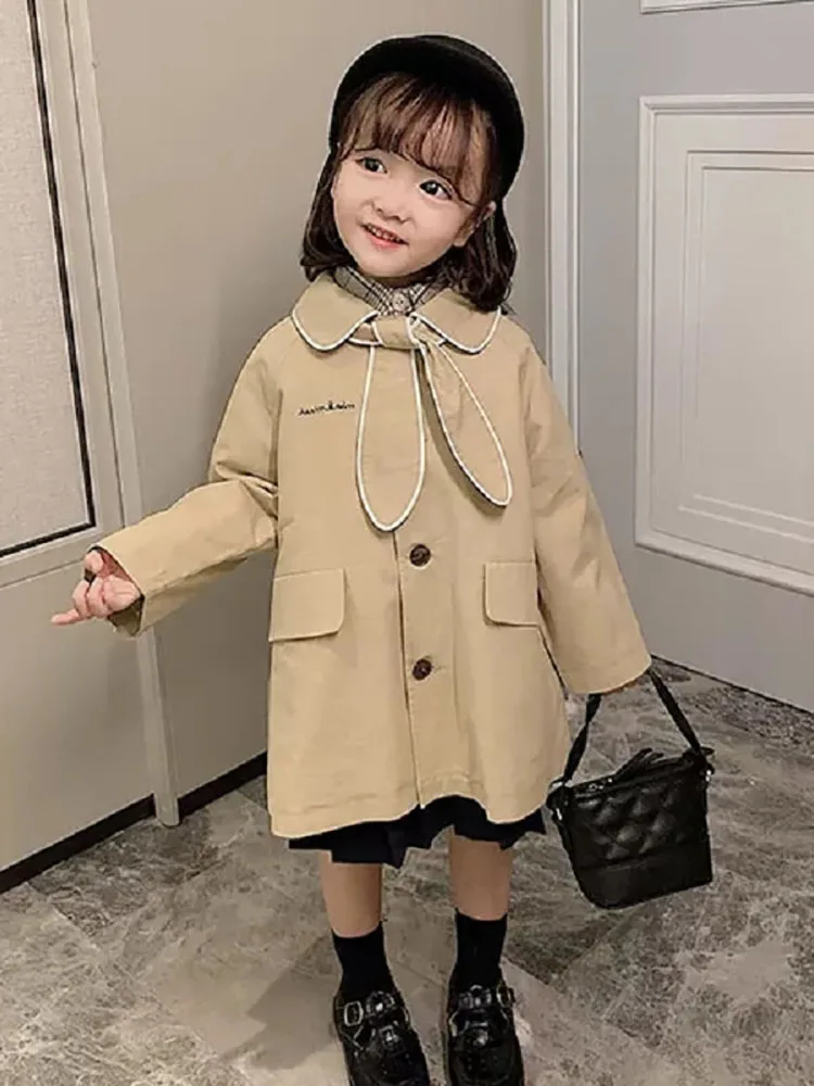 

2022, милый модный длинный тренчкот с бантом для маленьких девочек, демисезонная Детская куртка для девочек, модные хлопковые куртки, детская ...