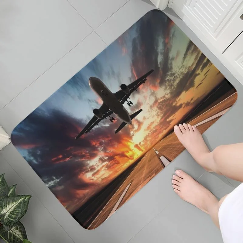 

Bathroom Carpet Anti-slip Flannel Rug Entrance Mats Modern Memory Foam Airplane Flying in the Sky Prayer Rug Lounge Rug 2