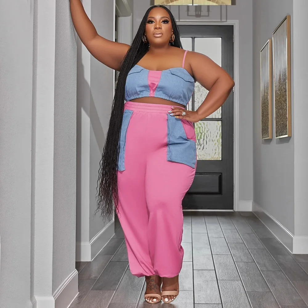 Plus Size Summer New Style Sets Women Clothing Halter Sleeveless Top and Pant Suits Two Piece Set 3xl 4xl 5xl 6xl