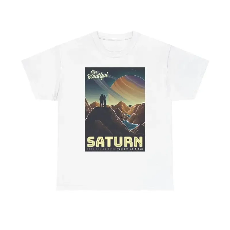 Фото Футболка Saturn Space в стиле ретро, для путешествий, из плотного хлопка №1