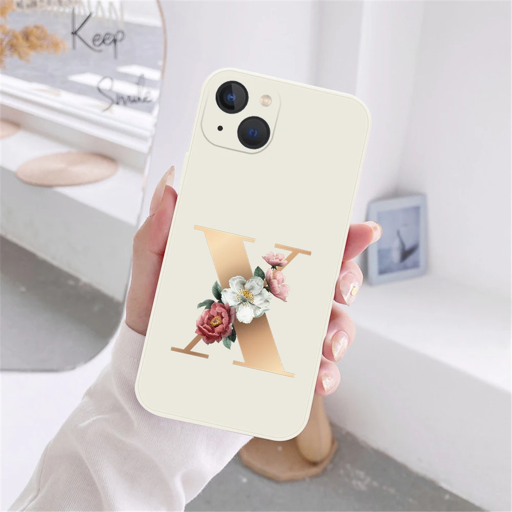 Фото Модный силиконовый чехол для телефона с инициальными буквами для iPhone 12 13 ProMax 12 13 Мини Ретро Золотой цветок античный белый чехол-накладка №4