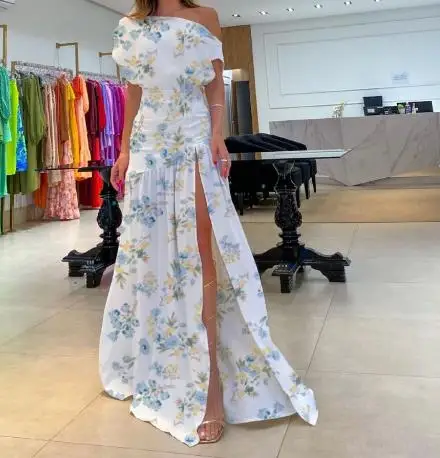 

Женское элегантное платье, Новинка лета 2023, повседневное модное пикантное цельнокроеное платье с высоким разрезом и шваброй, Пляжное платье для курорта