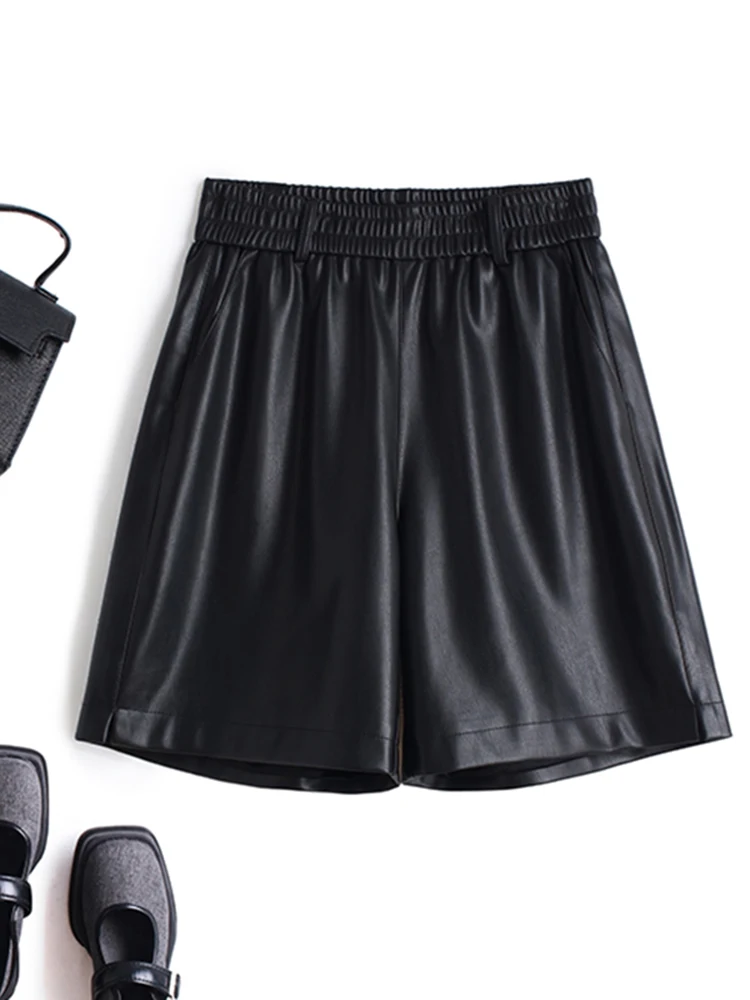 Модные стильные кожаные брюки 100% для женщин женские широкие шорты с эластичным