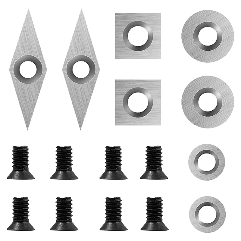 

16Pcs Carbide Turning Tools Replacement Cutter Sharp Durable Wood Lathe Tools Inserts Include With 16Pcs Screws