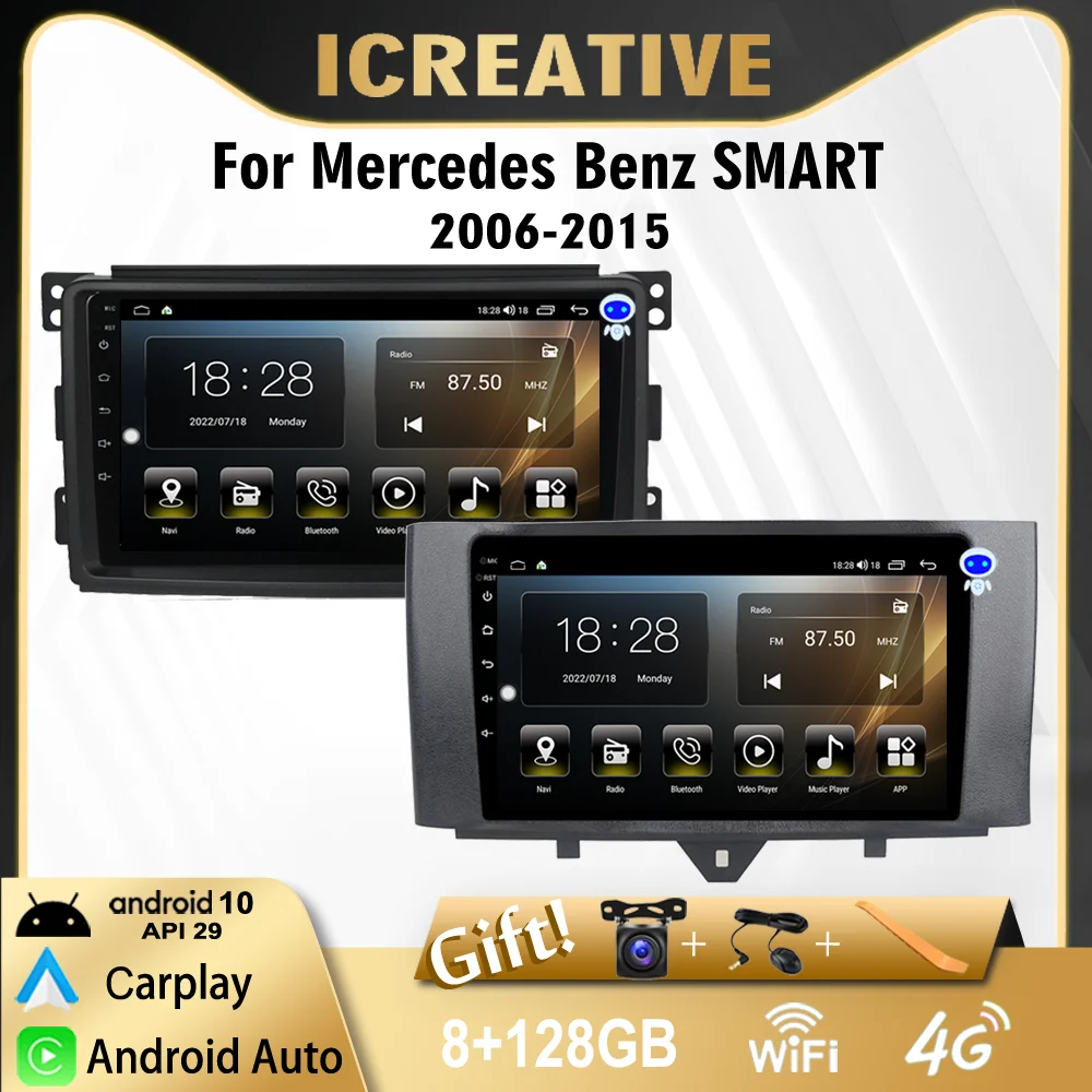 

Автомагнитола 2 Din 9 дюймов для Mercedes Benz SMART 2006-2010 4G Carplay Android автомобильный радиоприемник мультимедийный плеер Wifi навигация GPS Авторадио