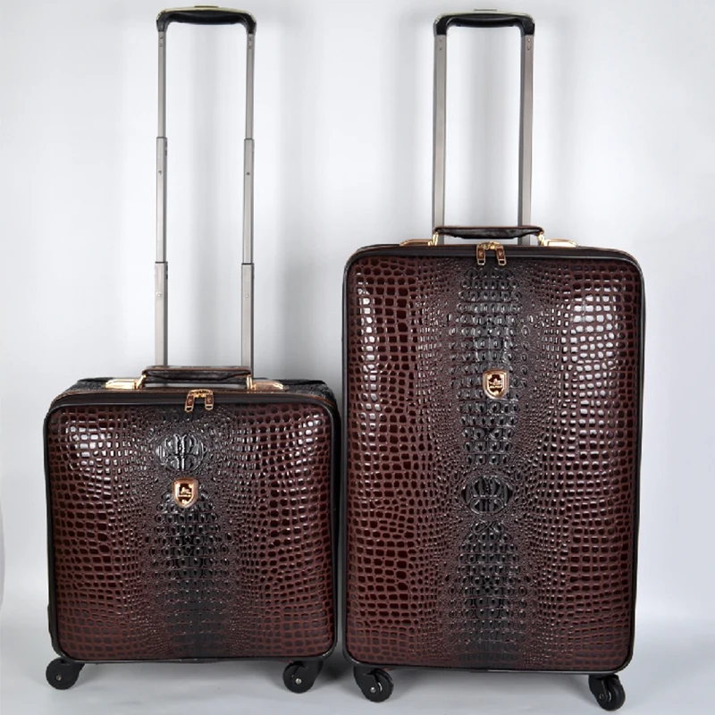 

Real Leather crocodile pattern trolley suitcase universal wheel 16/20 inch boarding travel luggage full leather travel suitcase