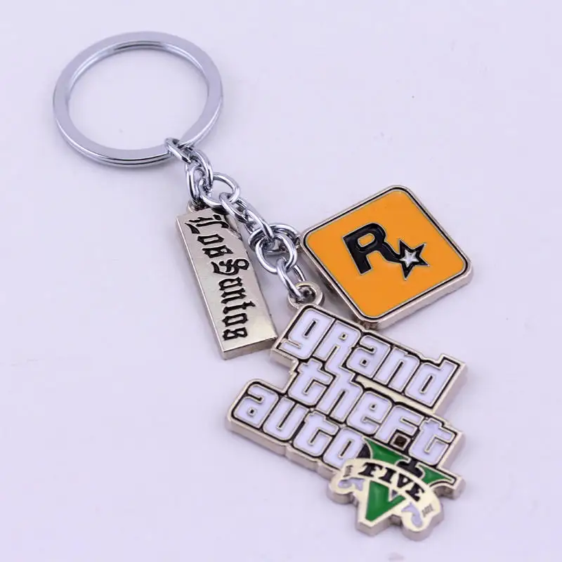 

Game PS4 Theme Enamel Pendant Keyrings GTA 5 Grand Theft Auto 5 Keychain Jewelry Key Chain Rock Star Keychains Key Buckles