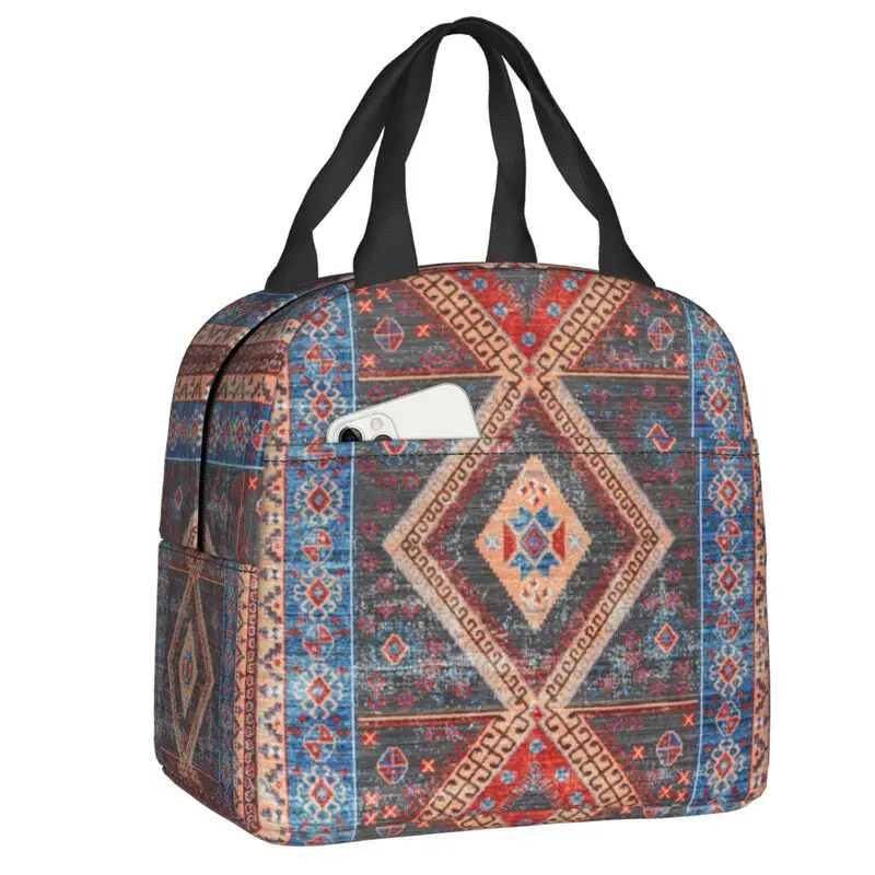 

Moroccan Artwork Farmhouse Rustic Style Insulated Lunch Bag Portable Bohemian Boho Cooler Thermal Lunch Box Office Work School