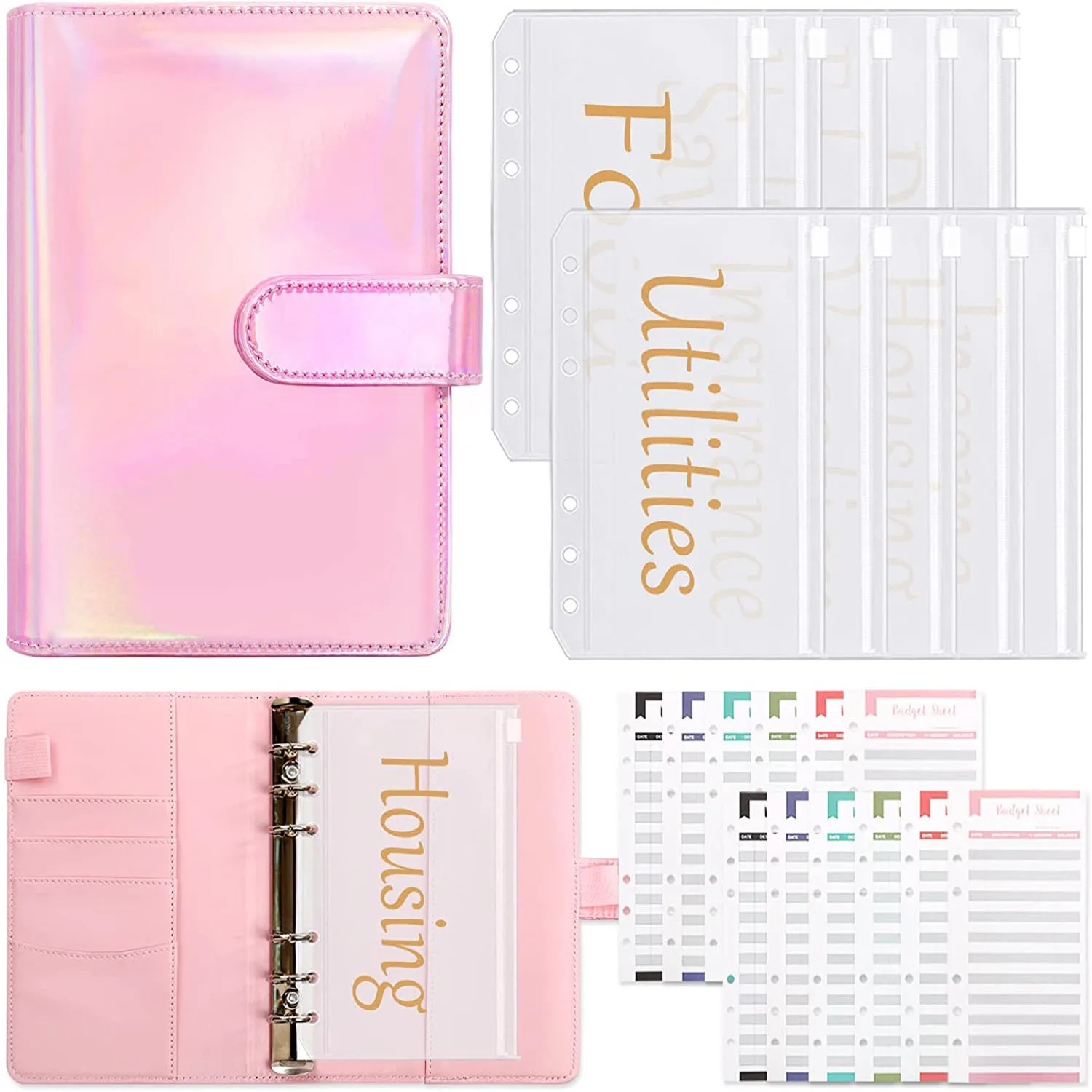 

A6 Budget Binder with 10pcs Pre-printed Cash Envelopes for Budgeting, 12pcs Expense Budget Sheets, Money Organizer for Saving