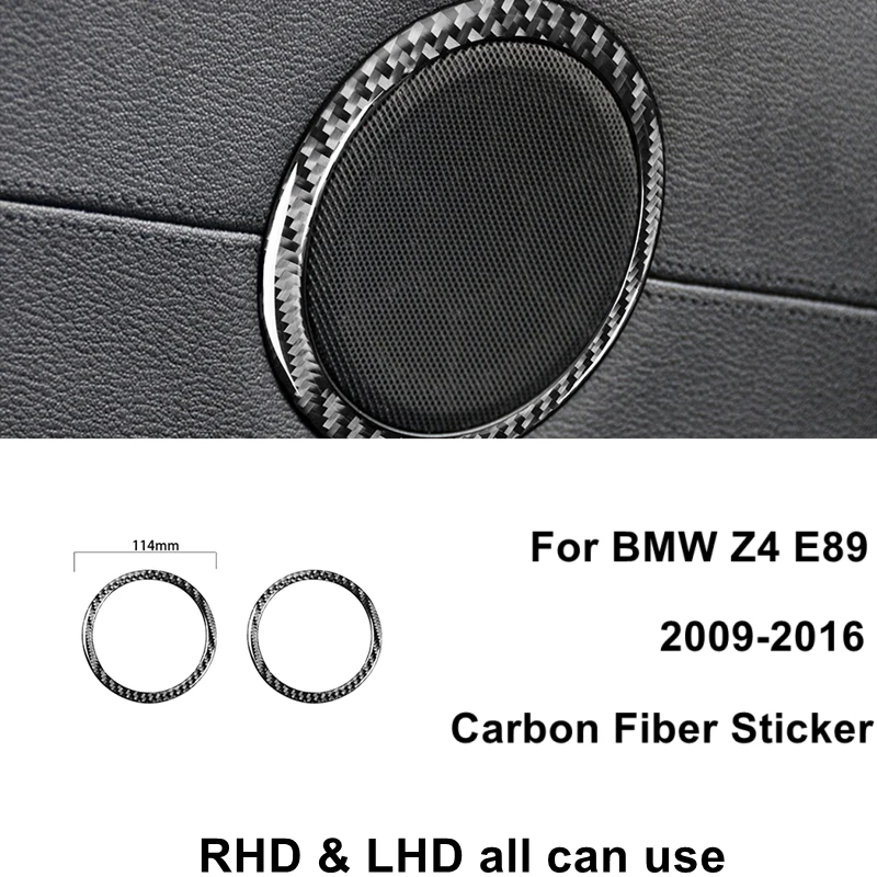 Car Accessories Black Color Carbon Fiber Stickers Tweeters Speakers Circle Ring Frame Trims Interiors For BMW Z4 E89 2009-2016