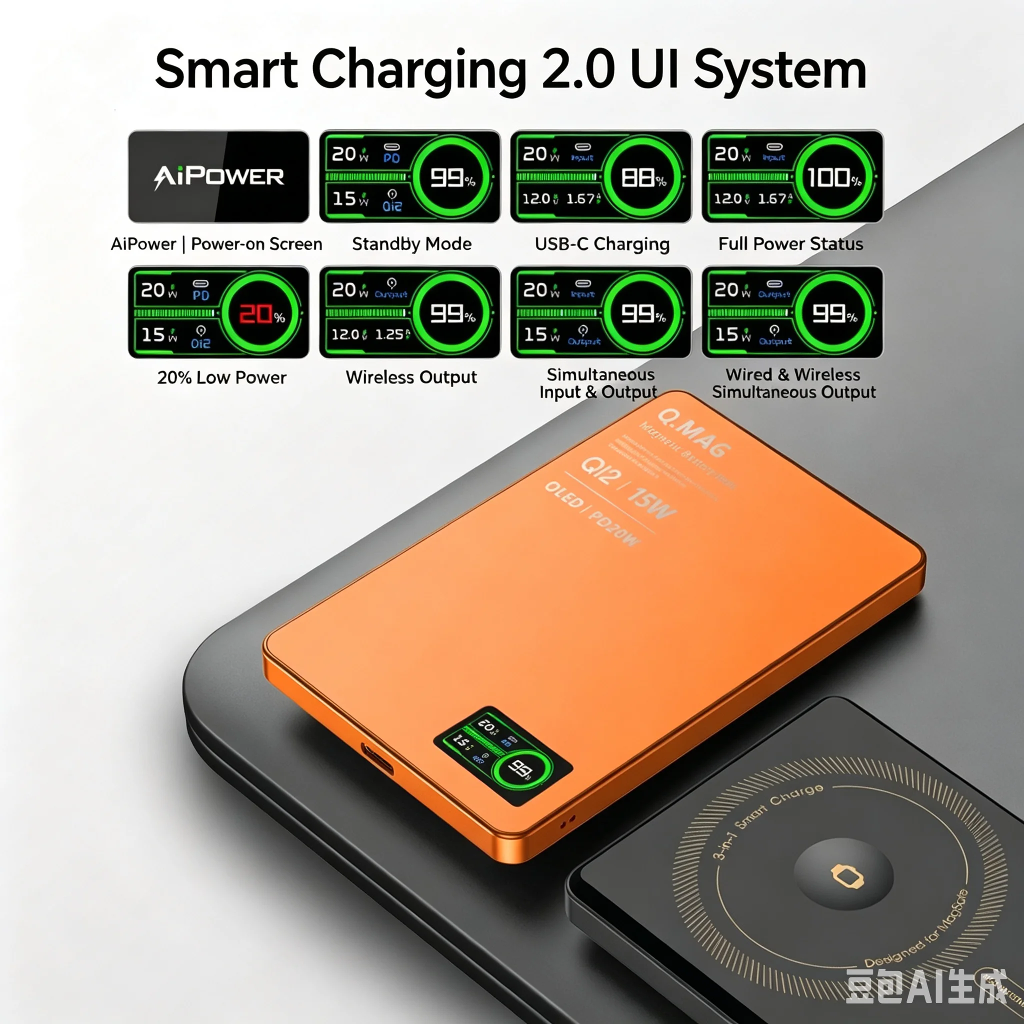 Фото Портативный внешний аккумулятор CCC Slim Original Qi2 Power Bank для быстрой беспроводной зарядки MagSafe для iPhone 17, 16, 15 PRO, iWatch 10 №2