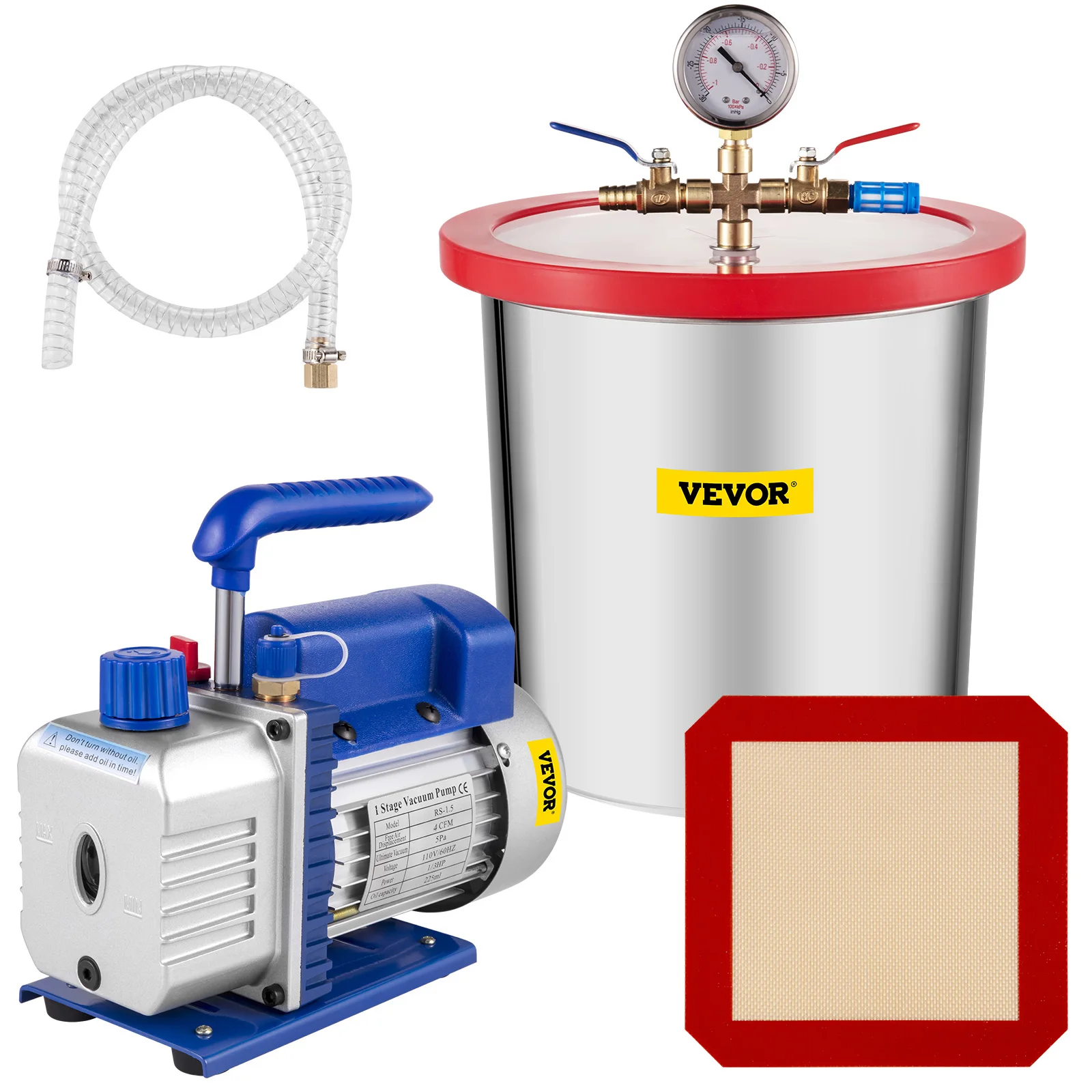 VEVOR 3 Gallon Vacuum Chamber 4 CFM Vacuum Pump Single Stage
