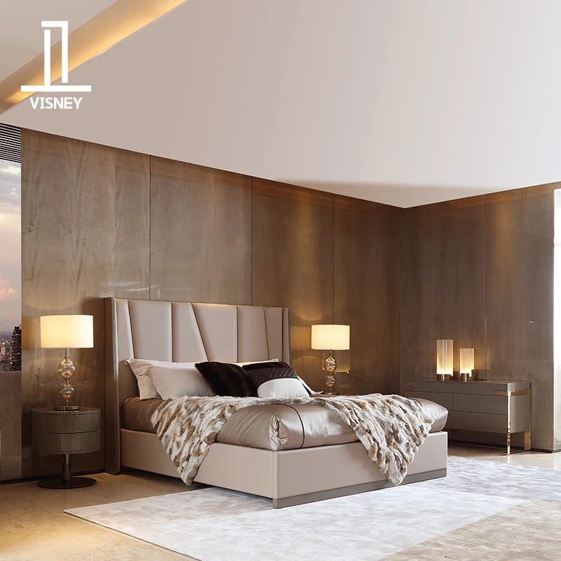 

Light luxury solid wood bed bedroom European style wedding bed soft package double bed villa modern high-end furniture C11