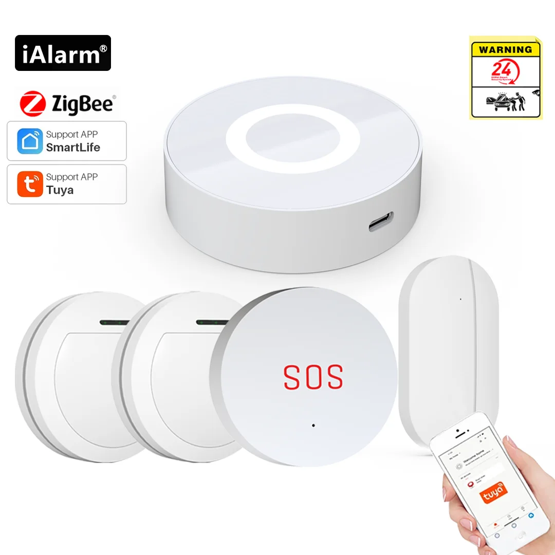 iAlarm linkage Tuya Zigbee Gateway Security Smart home alarm Emergency Alarm Button Window Door Sensor Smoke Infrared Detector
