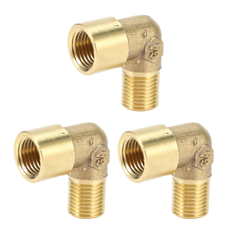 

3X 90 Degree Elbow 1/4 Inch PT Male To 1/4 Inch PT Female Pipe Fitting Coupler