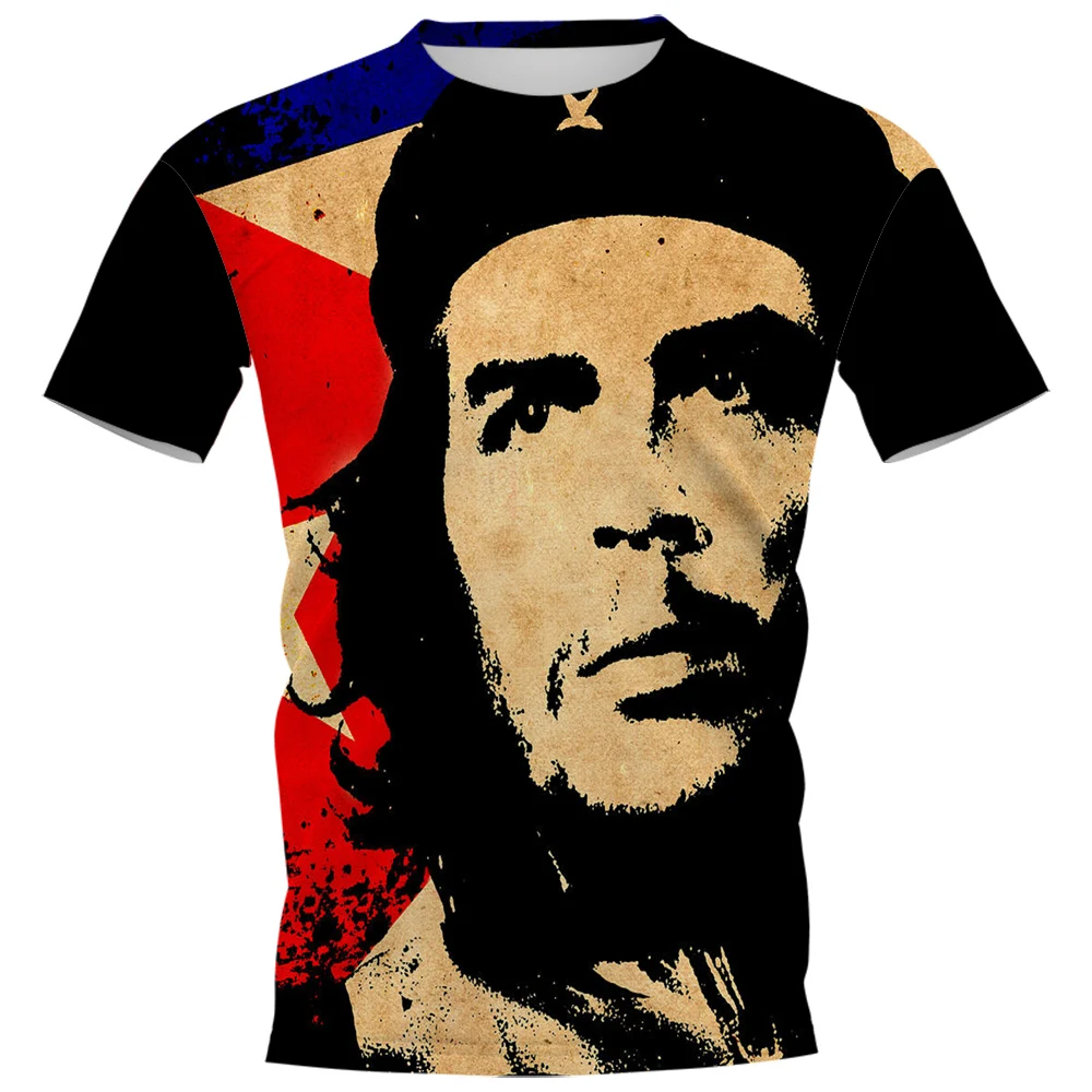

HXFashion Men's T-Shirts Cuban Flag Che Guevara Art Printed Shirts Short Sleeve T-Shirts Harajuku Hip Hop Top Men Clothing