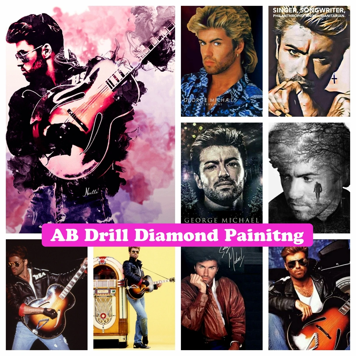 George Michael 5D DIY AB Drills Diamond Painting Mosaic Music Star Cross Stitch Kits Embroidery Rhinestones Pictures Wall Art