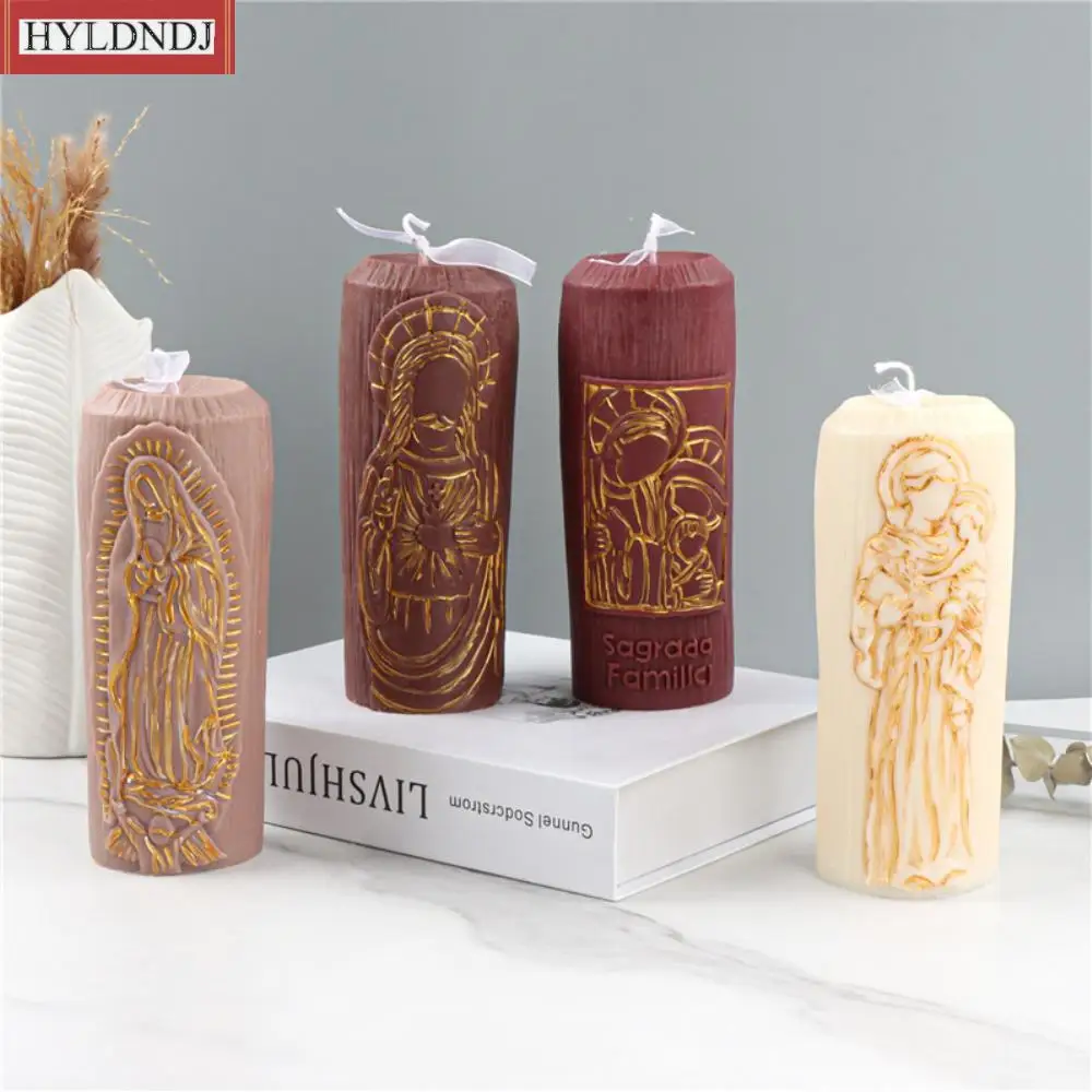 

Silicone Candle Molds Cylindrical Clay Gypsum Form Carving Art Aromatherapy Plaster Church Decor Mold Virgin Mary GoddnessJesus