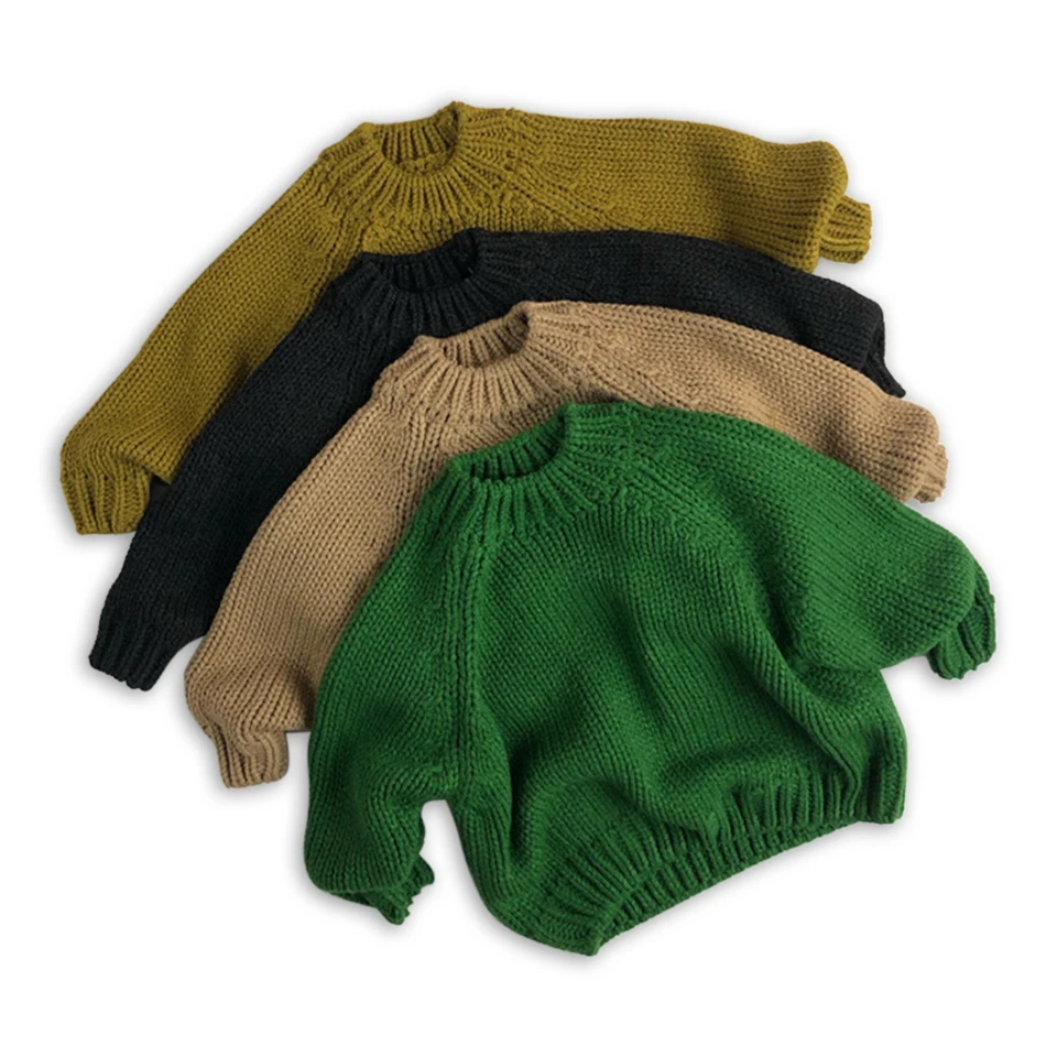 

Осенне-зимняя детская одежда в Корейском стиле для мальчиков толстый зеленый плотный вязаный свитер с длинным рукавом Однотонный свитер с капюшоном и круглым вырезом для девочек