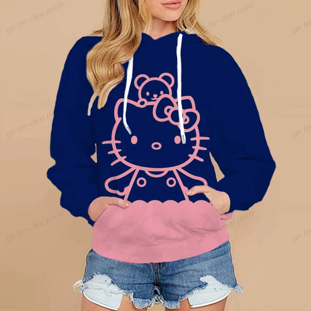 Женские толстовки в стиле Харадзюку Повседневная Толстовка с принтом Hello Kitty