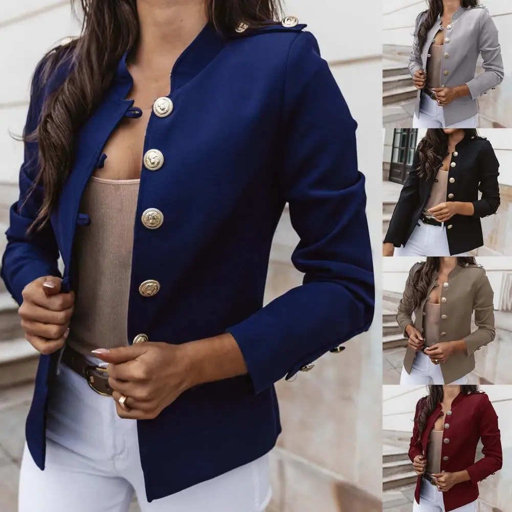 

Office Lady Blazer Solid Color Single Breasted Autumn Winter Elegant Slim-fitting Suits Coat for Daily Wear