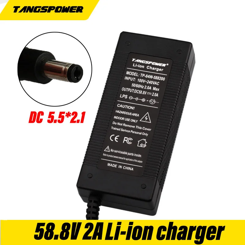 58.8V2A Lithium Battery Charger for Electric Bicycle 14S Li-ion Electric Bike Scooter Bicycle Battery Charger DC Connector