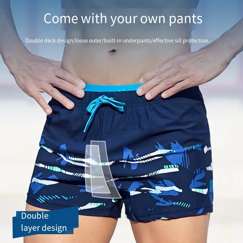 New Men's Swimming Pants Anti-embarrassment flat corner men's loose swimsuit Men's Hot spring beach pants Swimming suit