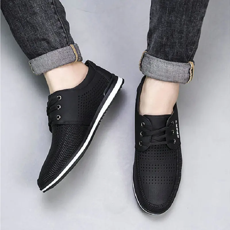 

Дышащая кожаная повседневная обувь, однотонная офисная мужская обувь на шнуровке, износостойкая спортивная мужская обувь, низкие кроссовки для улицы