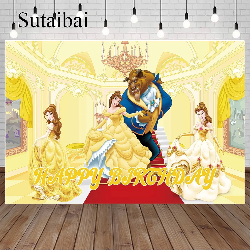 

Princess Backdrop for Beauty and The Beast Theme Birthday Party Princess Belle Theme Baby Shower Banner for Birthday Party