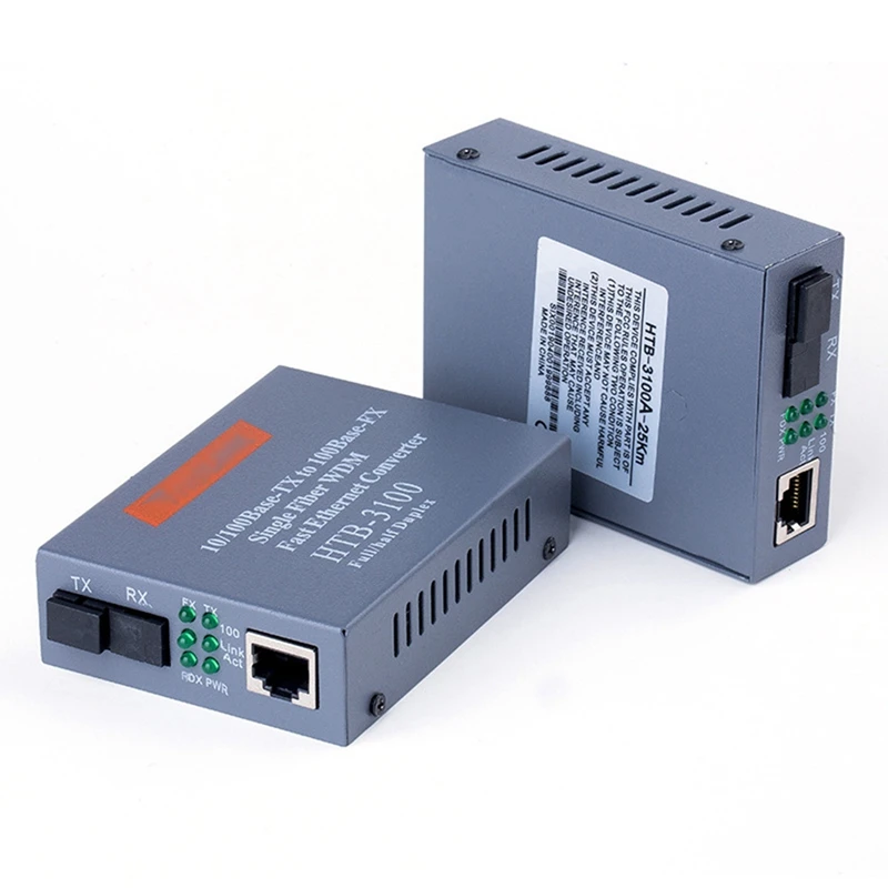 

1 Pair HTB-3100 25Km SC 10/100M Fiber Transceiver Single Fiber Converter EU Plug