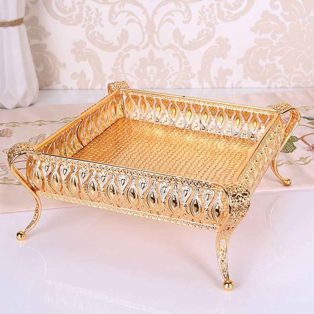Candy Wedding Party Jewelry Display Home Golden Plate Metal Nuts Dessert Fruit Decorative Table Storage Tray Dining Room Cake |