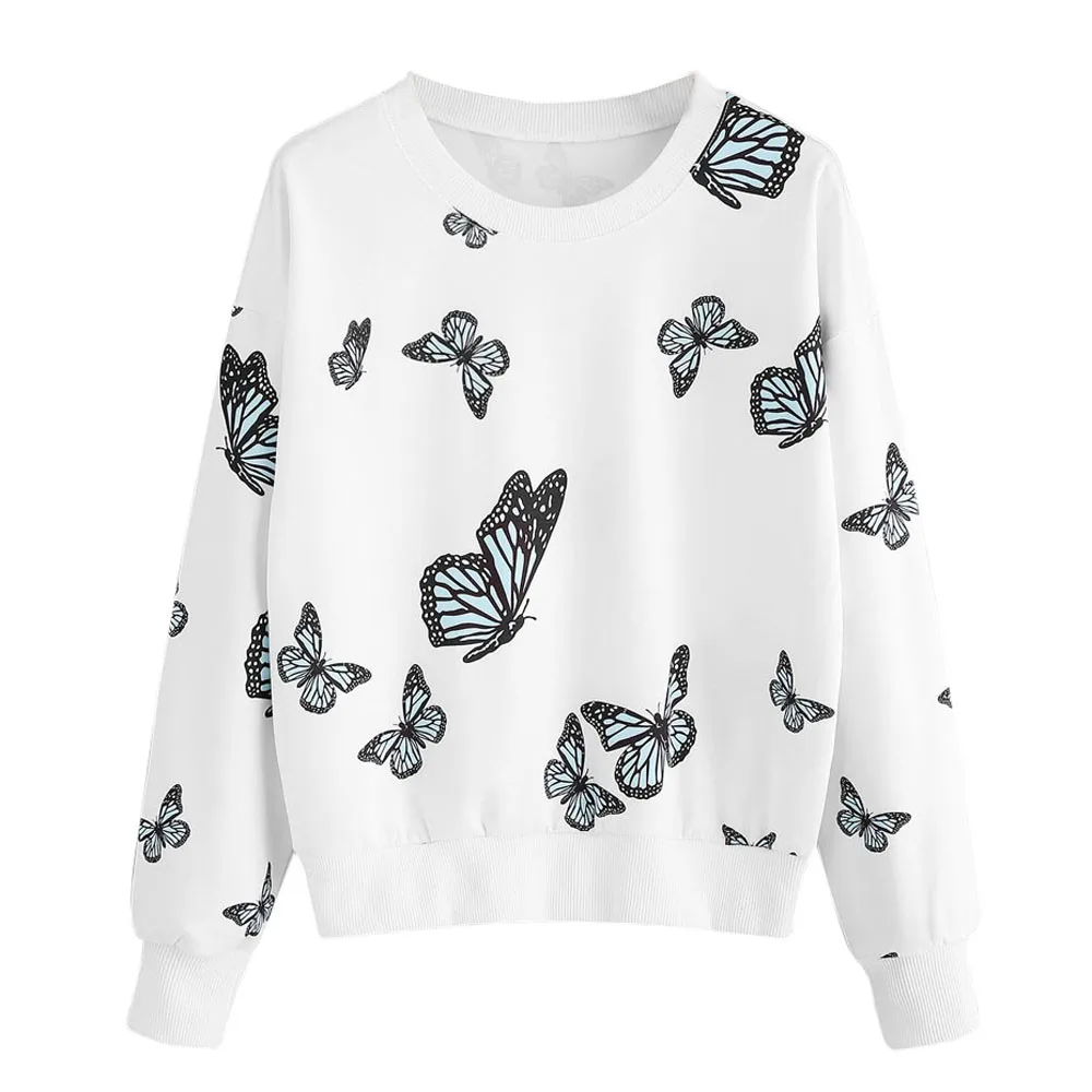 

Women Butterfly Printing Long Sleeve Casual Sweatshirt Pullover Tops Blouse Vintage Sweatshirt Color Long Sleeve