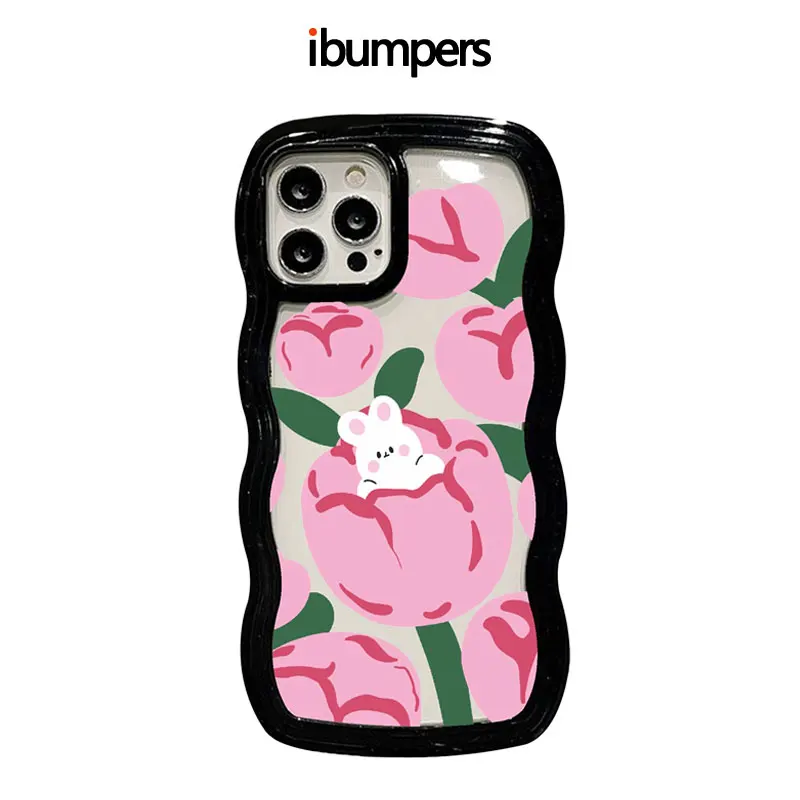 

Rabbit Bear Tulip Flowers Curly Wave Phone Case for Iphone 14 12 13 11 Pro max Xr Xs Max 7 8 Plus Anti-Drop Phone Cover