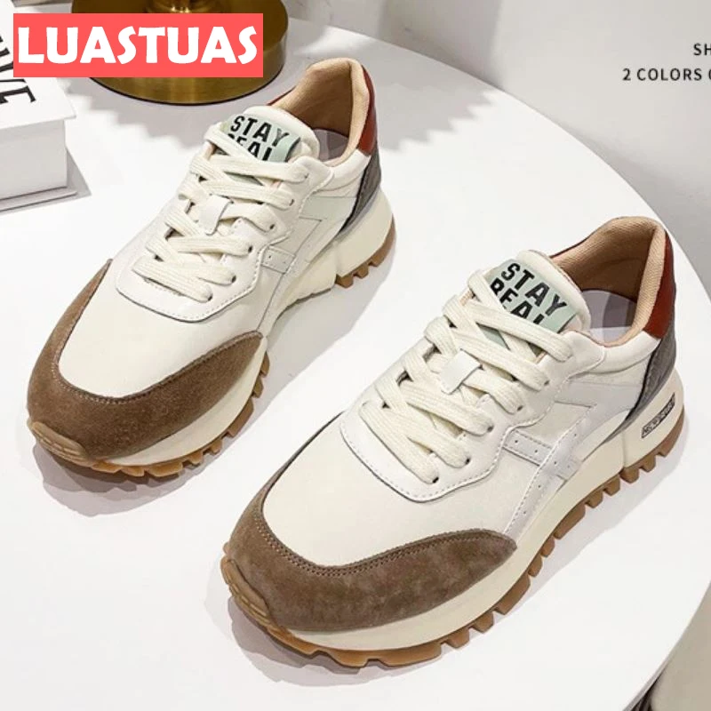 

LuasTuas Women Sneaker Real Leather Shoes Mixed Color 2022 New Arrival Sneaker For Women Spring Autumn Lady Footwear Size 35-40