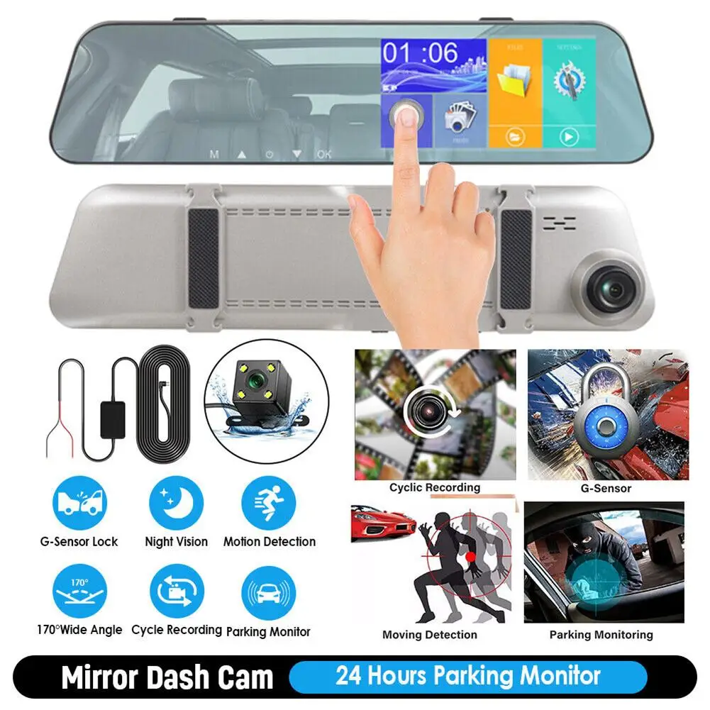 

5-inch Rearview Mirror Car Dvr Dash Cam 1080p 2.5d Touch Screen Stream Night Vision Front Rear Hd Video Driving Recorder