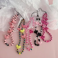 short wrist colorful beaded love pearl hanging chain strong and durable womens color bead ornament lanyard mobile phone lanyard