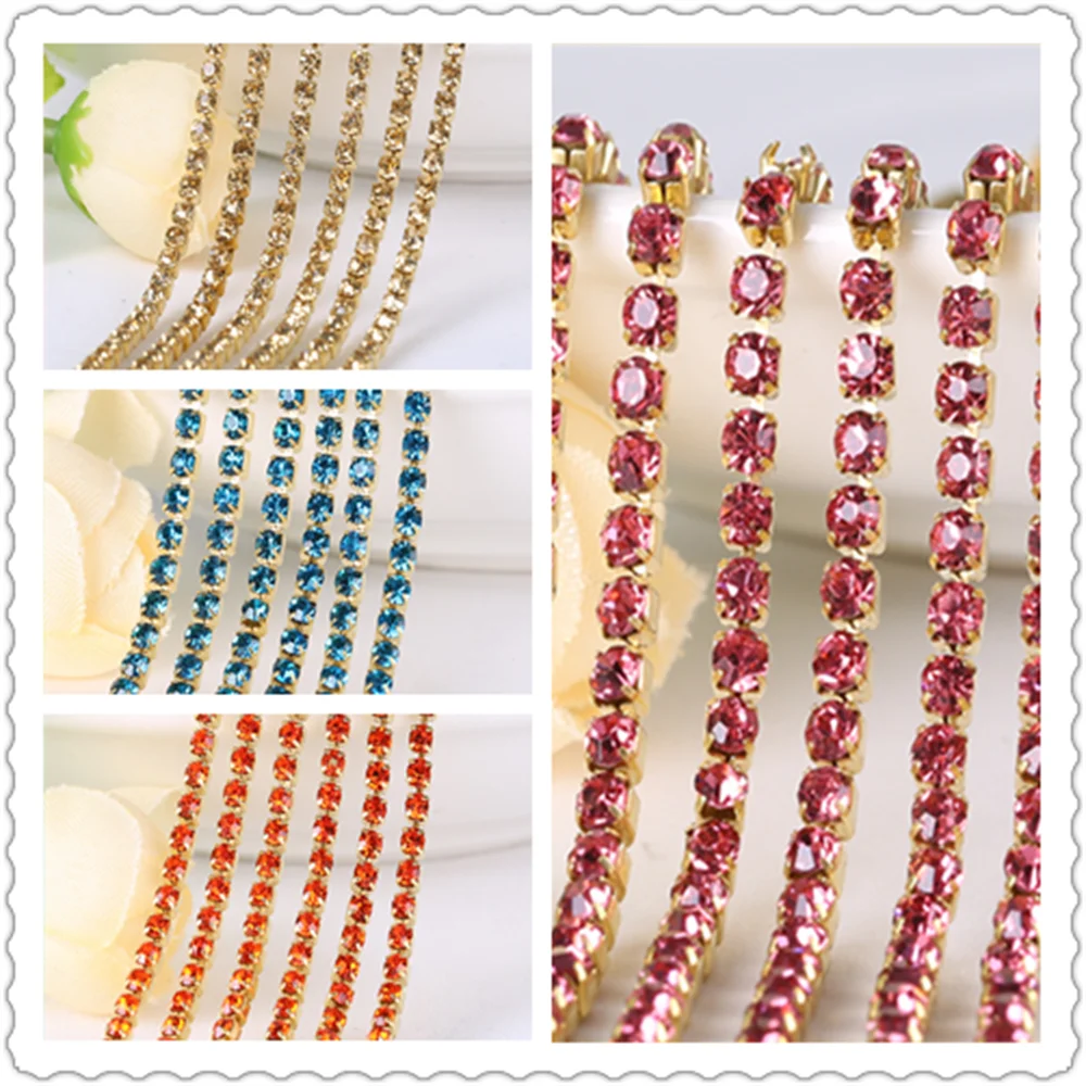 

All Colors 10 Yards DIY Rhinestone Chain Denim Gold Bottom Seam Rhinestones For Clothing Decoration Shoes Bag Making