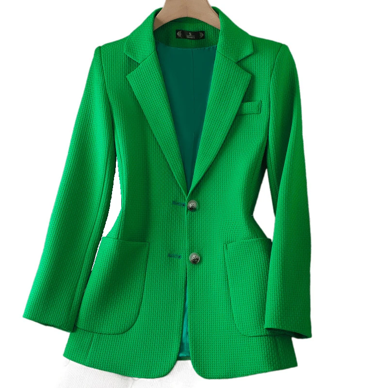 

2023 New Arriva Ladies Autumn Outwear Blazer Green Black Beige Female Long Sleeve Single Breasted Solid Jacket Coat With Pocket