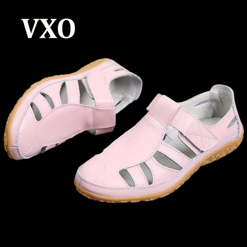 

VXO Fashion Women's Casual Shoes Handmade Vintage Leather Sandals Soft Sole Mom Shoes Hollow Out Breathable Women's Shoes